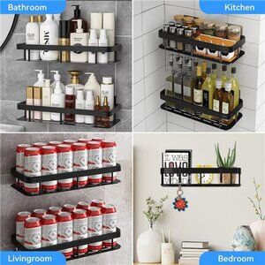 Caddy Bathroom Organizer, Wall Mount Shower Organizer with 8 Hooks, Black